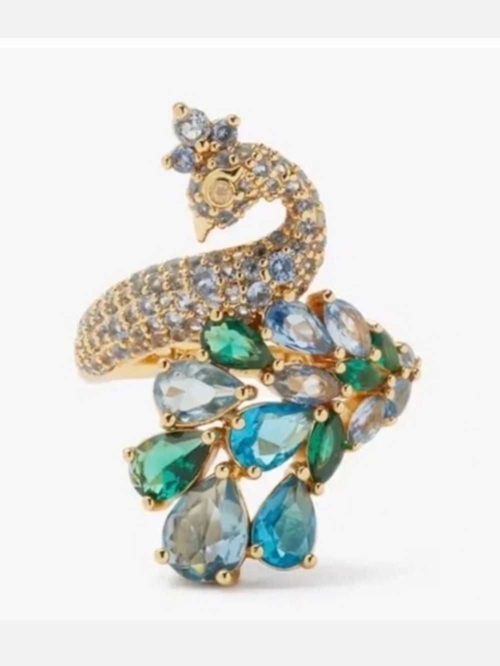 👉✨️ kate spade Gold Peacock Plume Ring with Blue and Green Stones Size 7